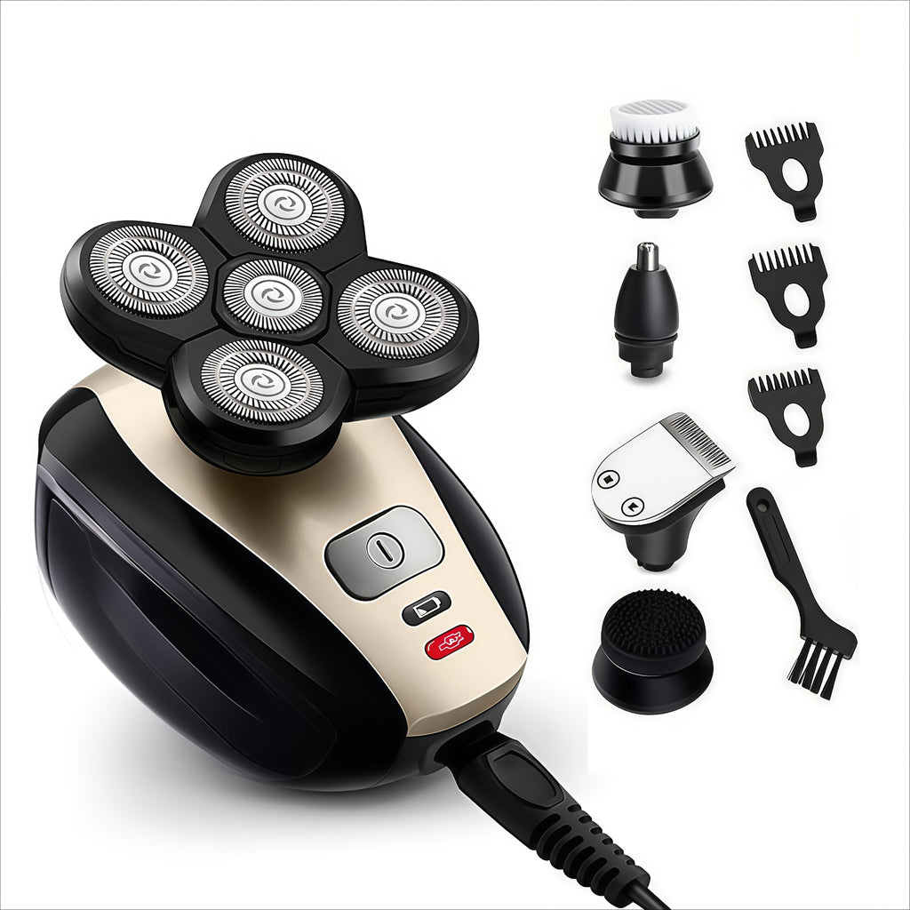 Bald Head Shaver Electric - 5-in-1 Rechargeable Grooming Kit with Type-C Fast Charging, 1400mAh Multi-Head Rotary Shaver for Bald Head Shaving, Beard Trimming & Nose Hair Trimming for Men