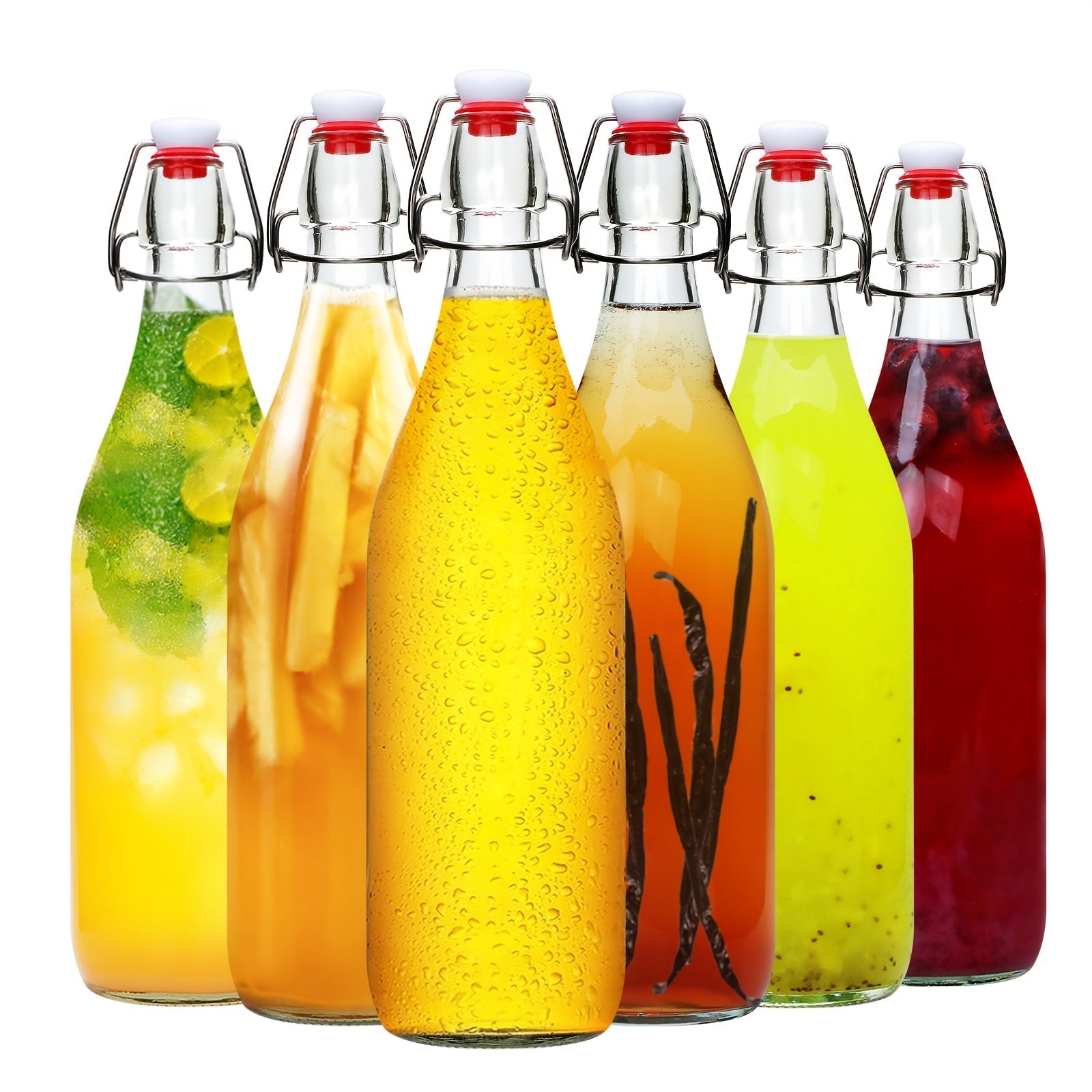 Swing Top Glass Bottles 32oz with Airtight Stopper - Flip Top Brewing Bottles for Kombucha Beer Beverages Oil Vinegar Water Soda - Set of 4 6 8 12 Reusable Glass Bottles with Swing Lid