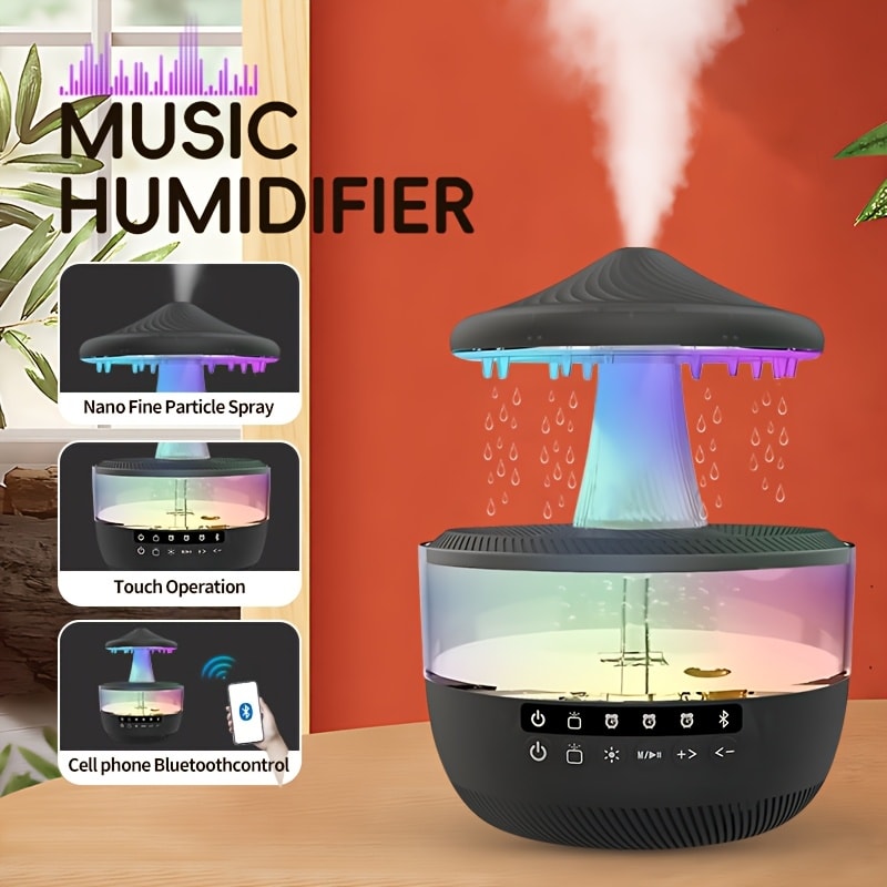 Cool Mist Humidifier with 7-Color Night Light Raindrop Music Design Dual Mist Output 26dB Ultra-Quiet 24H Operation Visible Water Level for Bedroom Living Room Office Gift