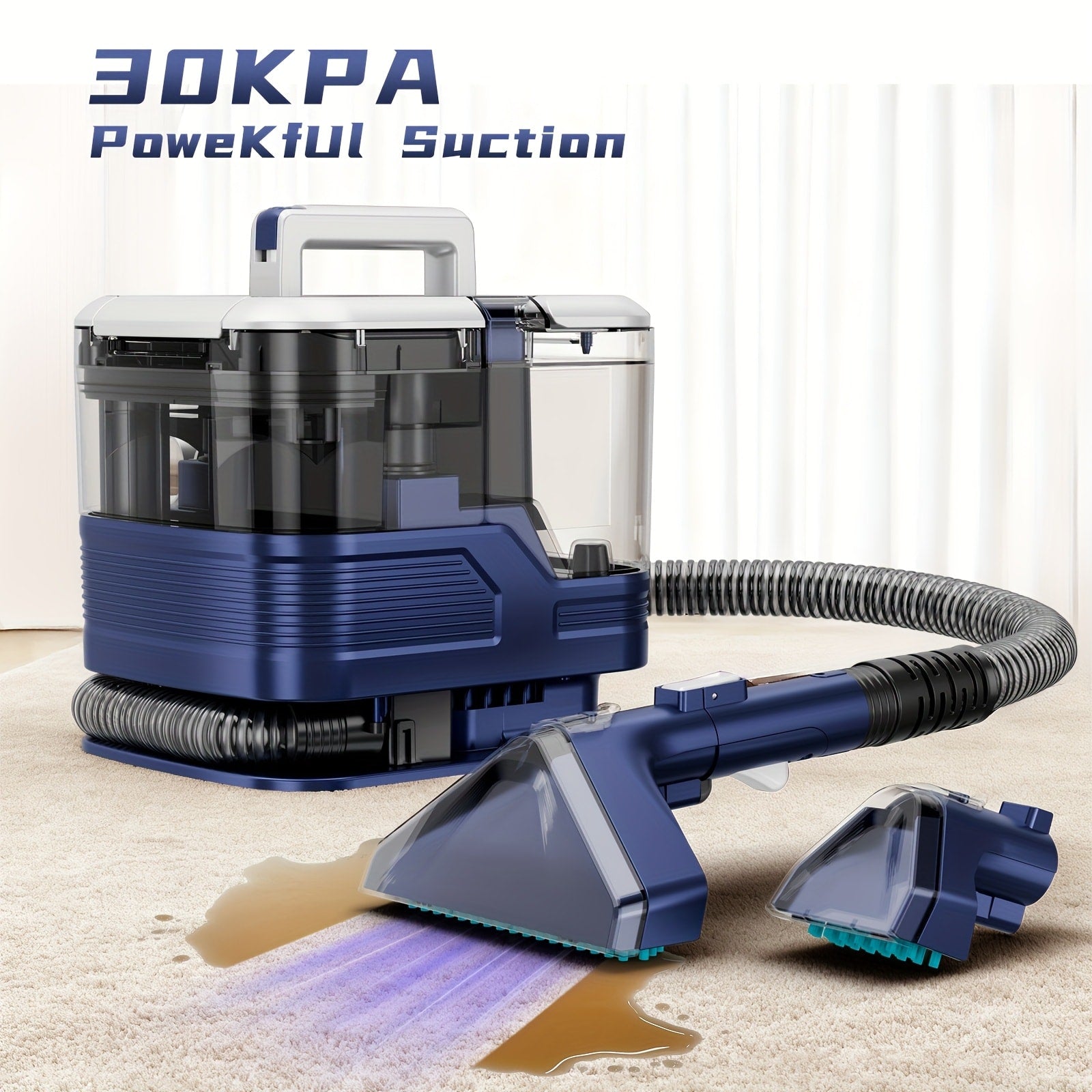 Portable Upholstery Cleaner Machine 30Kpa ¨C Carpet & Spot Cleaner with Dual Brush Head for Deep Stain Removal on Carpet, Couch, Car Seat, Stairs & Pet Messes