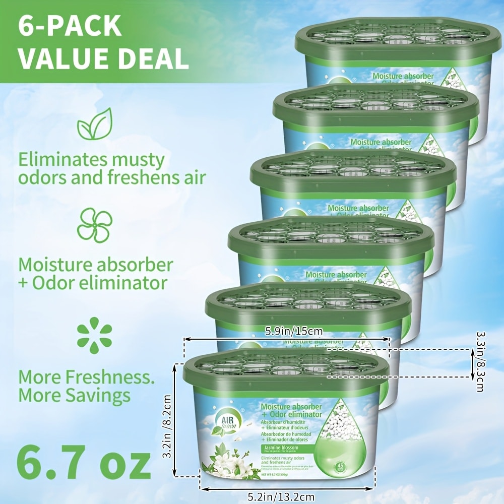 Portable Dehumidifier Boxes 6-Pack | Moisture Absorber & Odor Eliminator for Closets, Bathrooms, RVs, Boats & Bedrooms