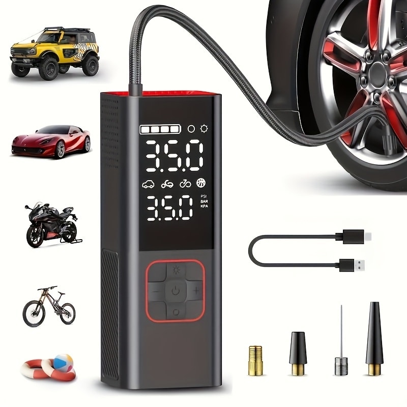 Portable Tire Inflator Air Compressor - 160 PSI 20000mAh Cordless Tire Pump 4X Faster with LED Light for Car, Bicycle, Motorcycle & Ball