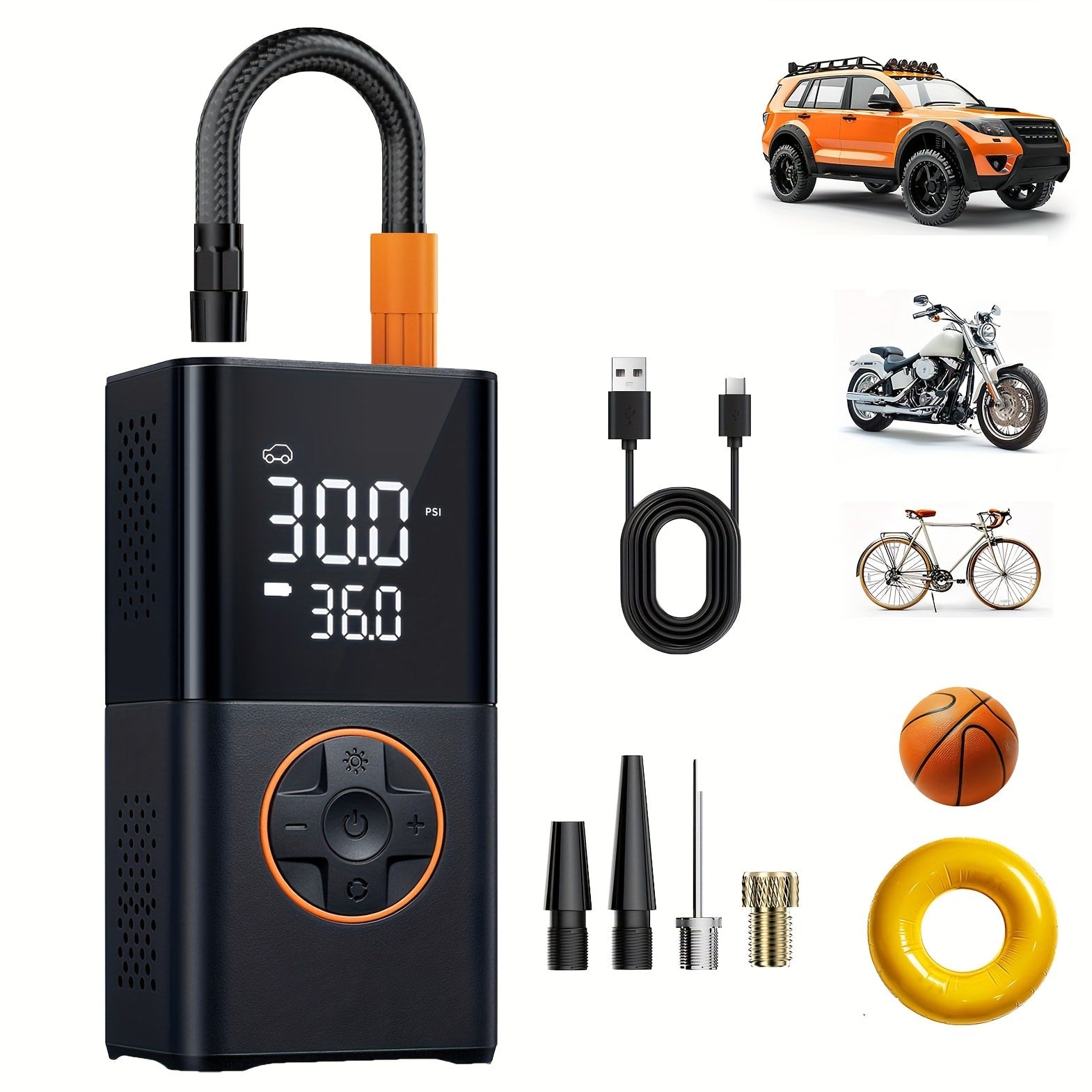 Portable Tire Inflator Air Compressor - 160 PSI 20000mAh Cordless Tire Pump 4X Faster with LED Light for Car, Bicycle, Motorcycle & Ball