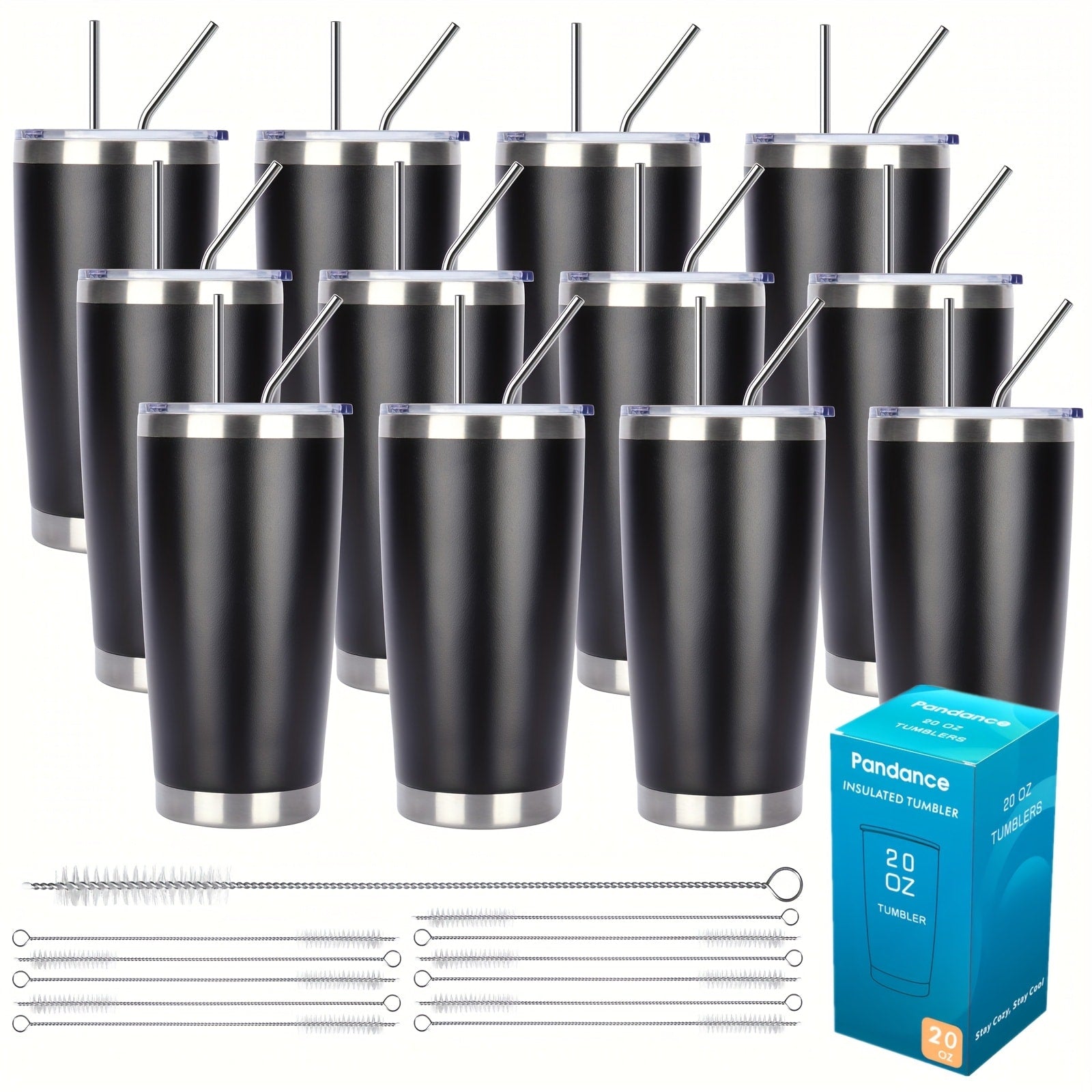 Stainless Steel Insulated Tumblers with Lid and Straw Bulk 20oz 304 Double Wall Vacuum Travel Mug for Hot Iced Coffee Drinks Water Cup Set 8pcs 12pcs 24pcs White Navy Blue Red Silver Black Mix