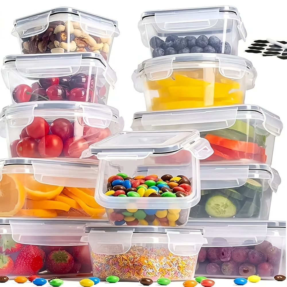 Food Storage Containers with Flip Top Lids - Leak Proof Microwave and Dishwasher Safe Plastic Lunch Boxes for Pantry Travel and Outdoor Use, Large Capacity Sets of 28, 44 or 54 Pieces with Labels and Marker Included