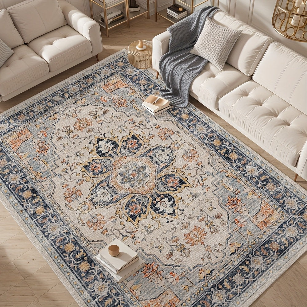 Vintage Persian Area Rug Machine Washable Non-Slip Non-Shedding Floral Indoor Carpet for Living Room Bedroom in Multiple Colors and Sizes