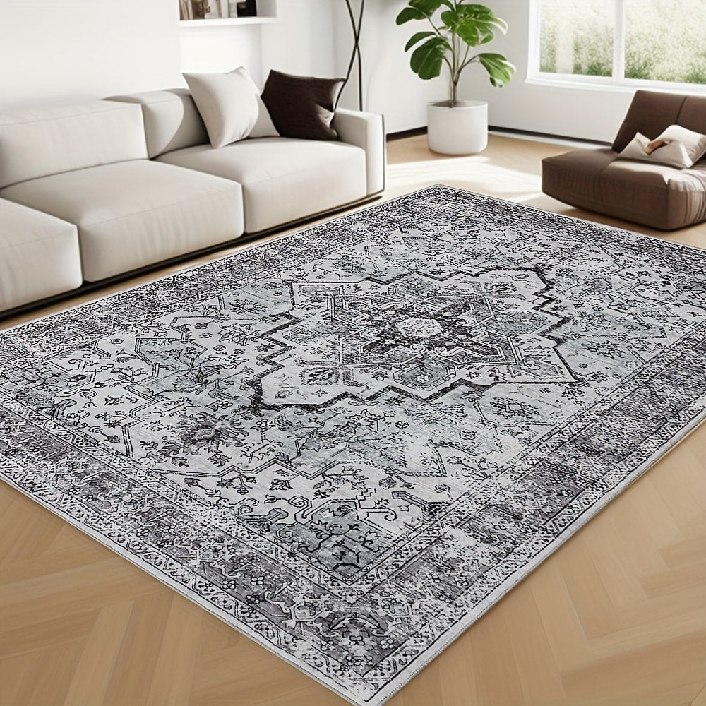 Bohemian Area Rug Ultra-Soft Non-Slip Washable Retro Foldable Carpet for Living Room Bedroom in Beige and Grey Multiple Sizes