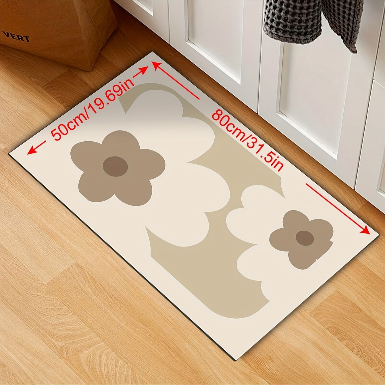 Kitchen Mat Non-Slip Absorbent Runner Rug Nordic Floral Pattern Anti-Fatigue Floor Mat with Rubber Backing for Kitchen Bathroom Hallway Laundry Room Beige Brown Washable