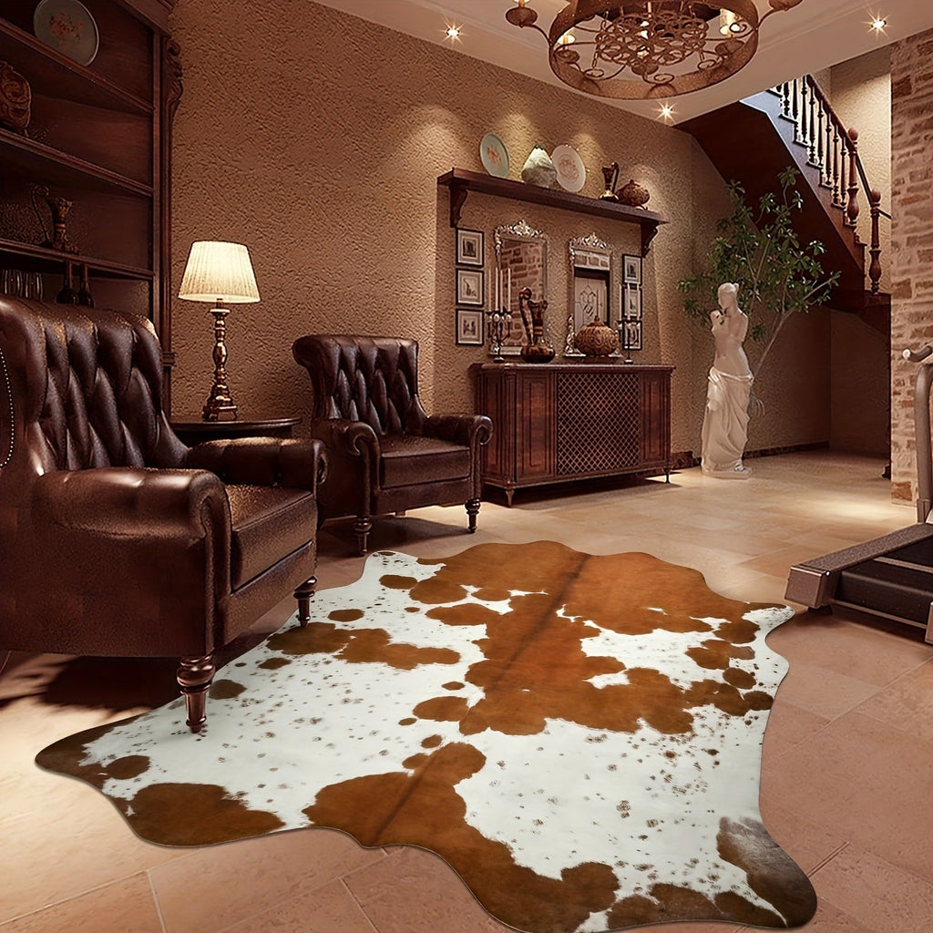 Cowhide Area Rug Faux Animal Print Rug Western Style Non-Slip Floor Mat for Living Room Bedroom Dining Room Office Boho Home Decor Cow Print Carpet
