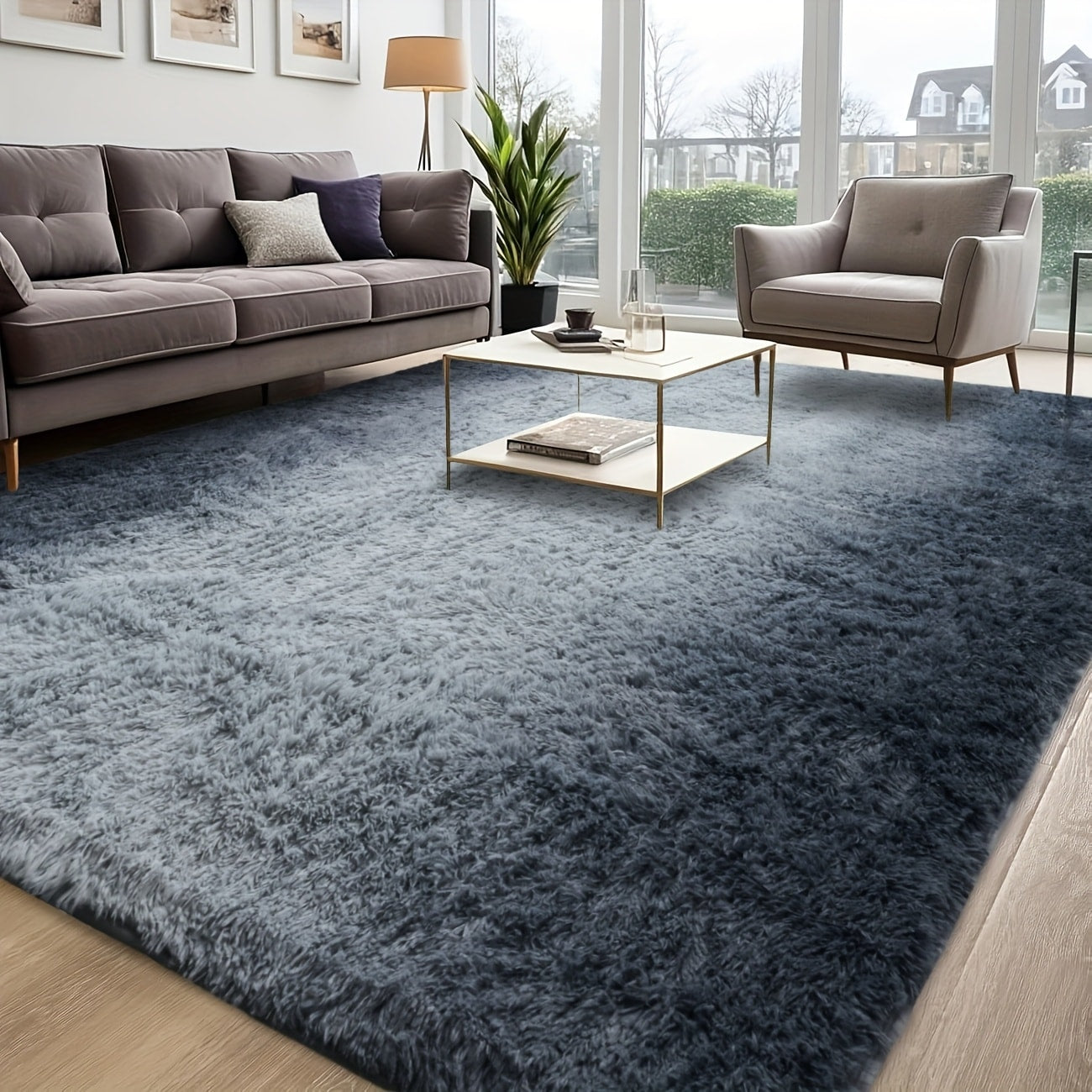 Shaggy Plush Area Rug - Soft Fluffy Carpet for Living Room, Bedroom & Sofa | Non-Slip Machine Washable Tie-Dye & Solid Color Long Pile Rug | Luxury Home Decor Floor Mat in Multiple Sizes & Colors