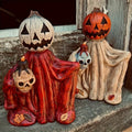 Halloween Pumpkin Wizard Resin Figurine 2-Pack ¨C Spooky Desktop Ornament & Bookshelf Decor, Skeleton Gnome Tabletop Statue for Halloween Home Decor & Seasonal Display