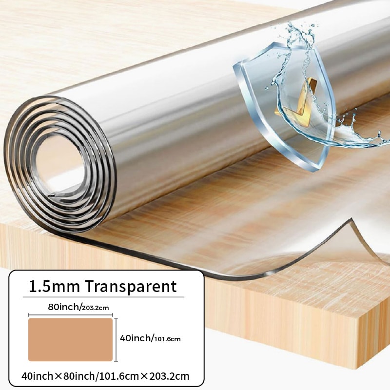 Clear PVC Tablecloth Table Protector 1.5mm Thick Transparent Table Cover Heat Resistant Scratch Resistant Waterproof Desk Mat for Dining Table Home Office Restaurant Coffee Table Multiple Sizes