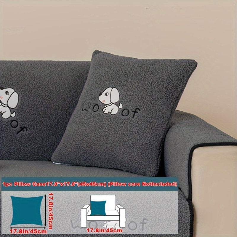 Sherpa Plush Sofa Cover Non-Slip | Thick Fleece Couch Protector, Pet Friendly Furniture Shield, 1 to 4 Seat, Armrest Backrest Pillowcase, Deep Gray Light Gray Coffee Off White
