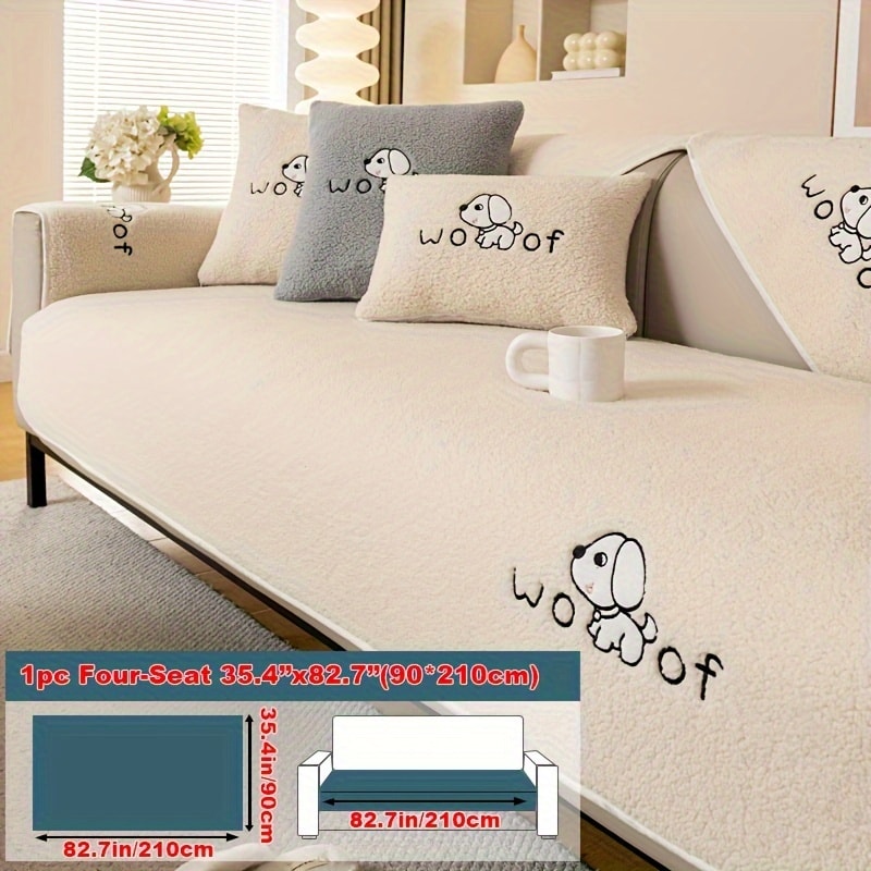 Sherpa Plush Sofa Cover Non-Slip | Thick Fleece Couch Protector, Pet Friendly Furniture Shield, 1 to 4 Seat, Armrest Backrest Pillowcase, Deep Gray Light Gray Coffee Off White