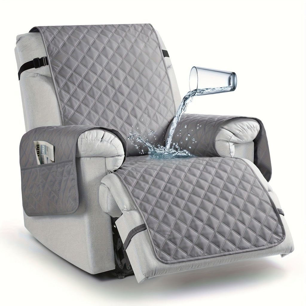 Waterproof Recliner Chair Cover with Pocket | Non-Slip Washable Reclining Sofa Protector for Dogs Cats, Adjustable Strap