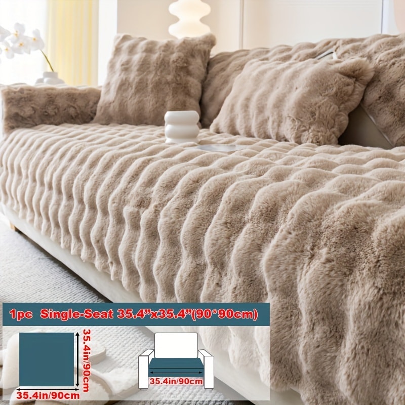 Faux Rabbit Plush Sofa Cover Winter Warm Thickened Anti-Slip Pet Friendly Cushion Protector for Living Room Bedroom Office 1 2 3 4 Seater