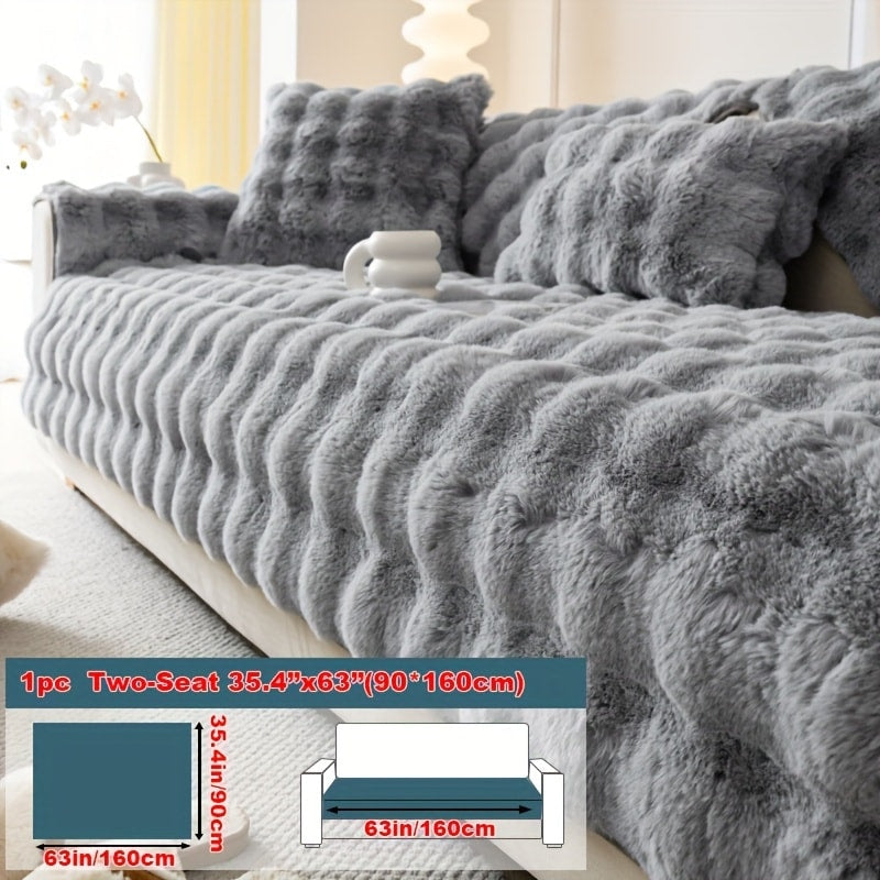 Faux Rabbit Plush Sofa Cover Winter Warm Thickened Anti-Slip Pet Friendly Cushion Protector for Living Room Bedroom Office 1 2 3 4 Seater