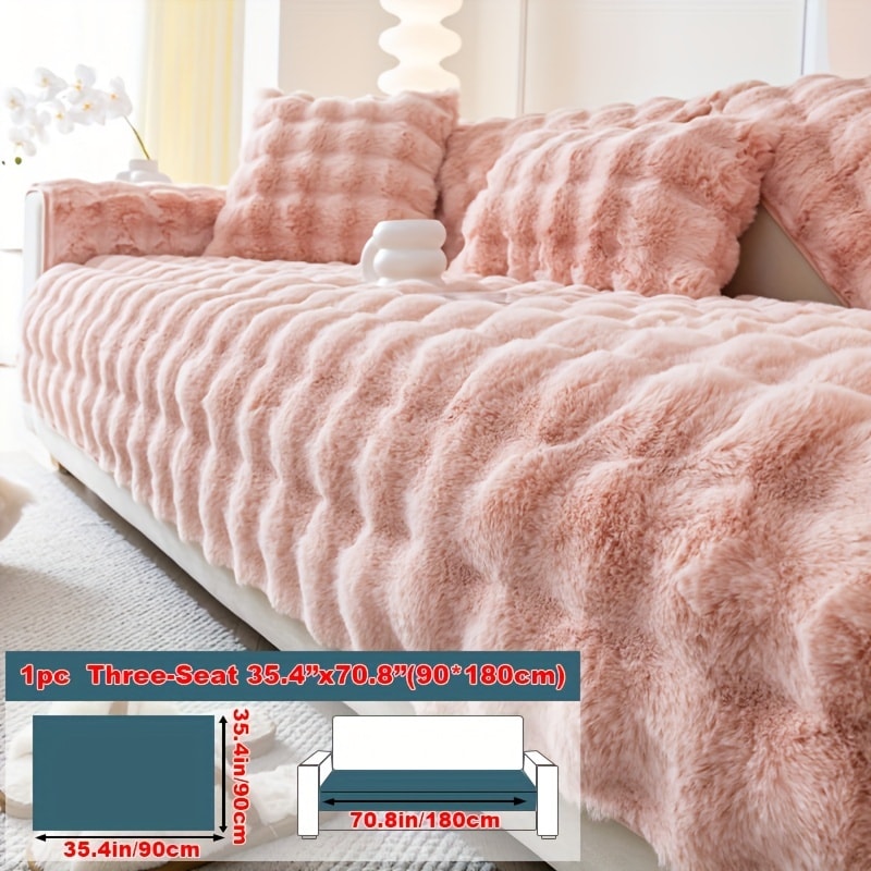 Faux Rabbit Plush Sofa Cover Winter Warm Thickened Anti-Slip Pet Friendly Cushion Protector for Living Room Bedroom Office 1 2 3 4 Seater
