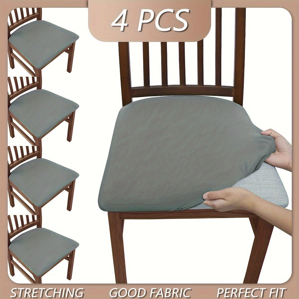 Dining Chair Covers Set of 4 Stretch Elastic Seat Slipcovers Soft Brushed Polyester Solid Color Chair Protector for Home Office Kitchen