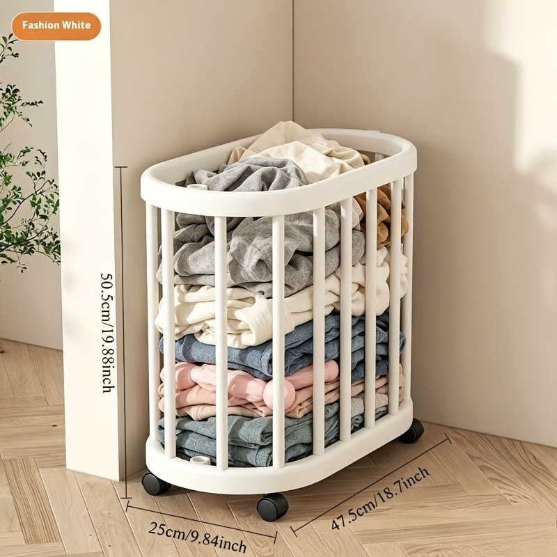 Laundry Hamper with Wheels Large Capacity Slim - Rolling Laundry Basket for Bathroom, Bedroom & Closet, Tall Narrow Clothes Hamper for Yoga Mat, Fitness Equipment & Laundry Storage | White