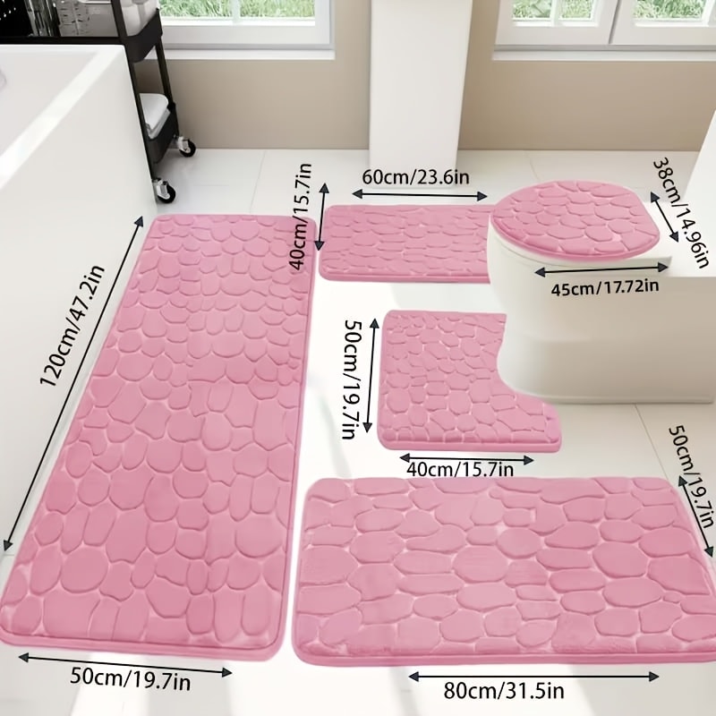 Memory Foam Bathroom Rug Set 5pcs - Non-Slip Absorbent Bath Mat Set for Sink Bathtub Shower Toilet, Machine Washable, Soft Plush Floor Mats