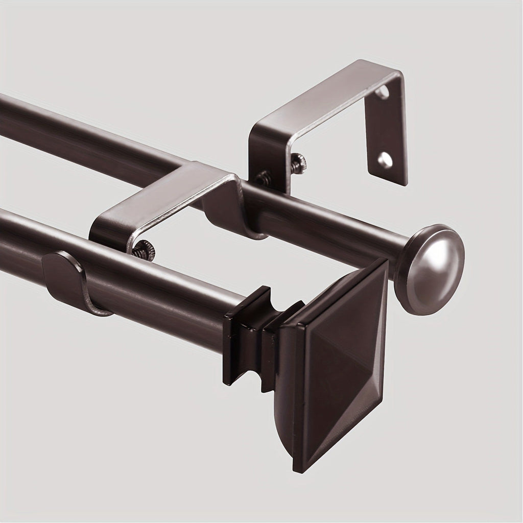 Double Curtain Rod Set with Square Urn Finials Adjustable Double Drapery Rod 5 Finishes 2 Sizes Window Curtain Hardware Easy Install