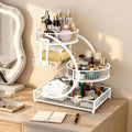 3-Tier Metal Makeup Organizer with Round Baskets Anti-Rust Vanity Storage Rack with Tissue Holder Space Saving Cosmetic Organizer Gift for Women