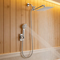 High Pressure Rainfall Shower Head Handheld Combo 4-Spray Modes 10 12 Inch Adjustable Extension Arm 78-Inch Hose Adhesive Holder Wall Mount Chrome Black Bathroom