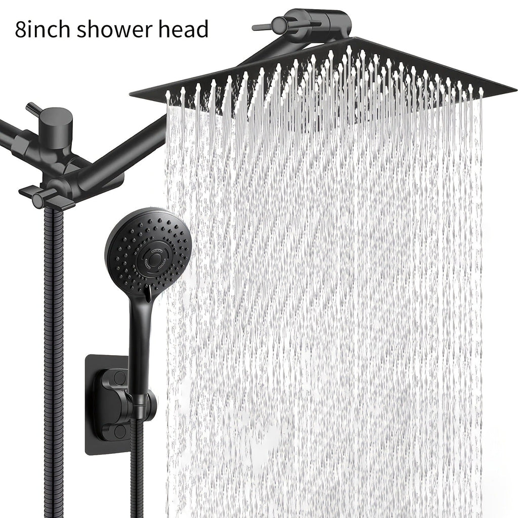 Rain Shower Head with Handheld Spray Combo 8 10 12 Inch High Pressure Rainfall Showerhead Adjustable Arm Wall Mount Chrome Black Bathroom