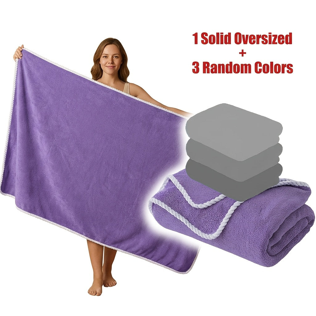 Extra Large Bath Towel Set 4 Piece for Women - 300GSM Ultra Soft Quick Dry Absorbent Solid Color Hand Towels | Orange Green Blue Purple Pink | Spa Yoga Fitness Gym Bathroom Gift