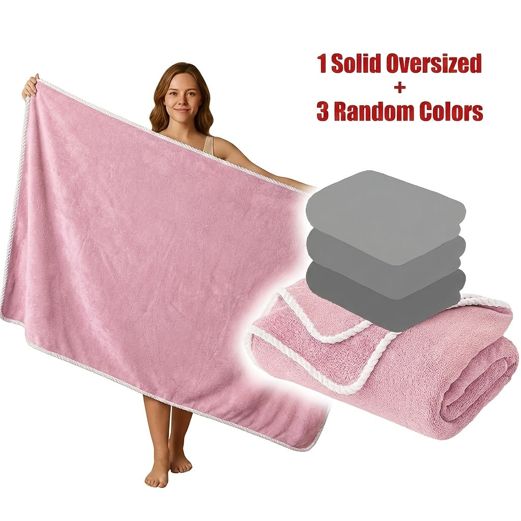 Extra Large Bath Towel Set 4 Piece for Women - 300GSM Ultra Soft Quick Dry Absorbent Solid Color Hand Towels | Orange Green Blue Purple Pink | Spa Yoga Fitness Gym Bathroom Gift