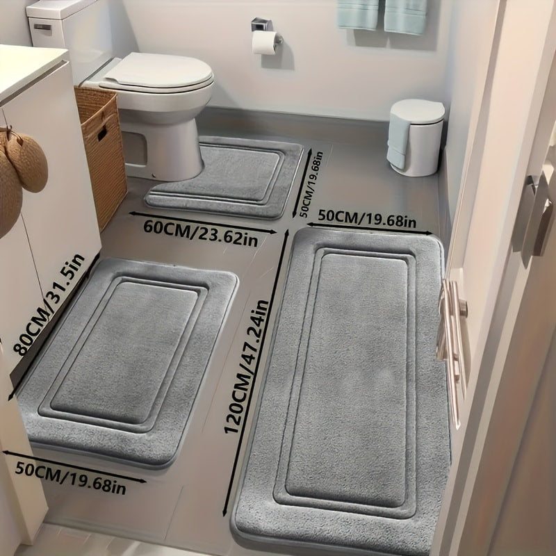 Bath Mat Set 3 Piece - Non-Slip Bathroom Rugs Super Absorbent Shower Mat, Thick Soft Bath Tub Floor Mat for Bathtub Shower Bathroom Heavy Foot Traffic, Modern Bathroom Decor Black Grey Beige Navy