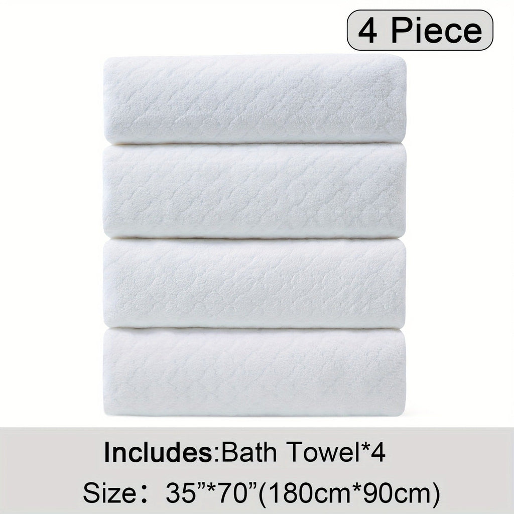 Oversized Bath Towel Set 4 Piece Diamond Pattern Microfiber - Ultra Soft Highly Absorbent Quick Dry | 10 Colors | Blue Green Black Gray Navy Orchid Brown Purple White Turquoise | Bathroom Hotel Gym Gift