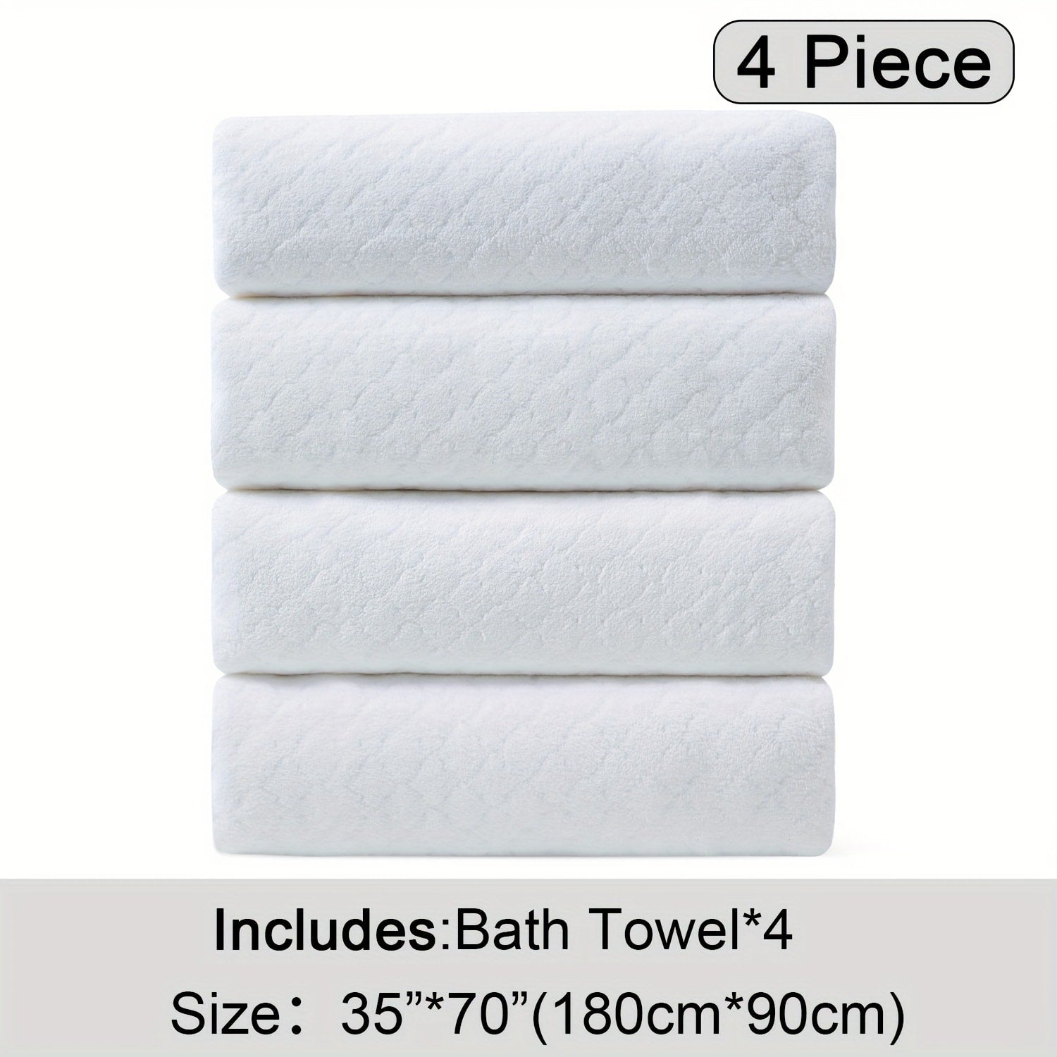 Oversized Bath Towel Set 4 Piece Diamond Pattern Microfiber - Ultra Soft Highly Absorbent Quick Dry | 10 Colors | Blue Green Black Gray Navy Orchid Brown Purple White Turquoise | Bathroom Hotel Gym Gift