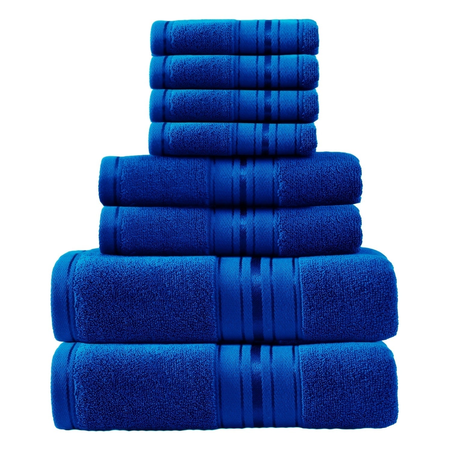 Cotton Bath Towel Set 8 Piece 550GSM Vintage Striped - 100% Cotton Hotel Quality Soft Absorbent Machine Washable | 2 Bath 2 Hand 4 Washcloths | 15 Colors | Bathroom Hotel Spa Gift