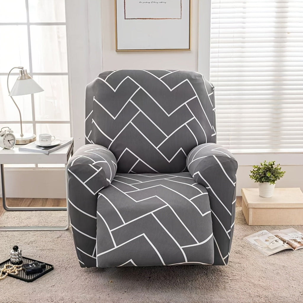 Recliner Slipcover 4pcs Extra Large with Pocket - Spandex Stretch Four Seasons Furniture Protector | Botanical Geometric Prints | Living Room Home Decor Sofa Chair Cover