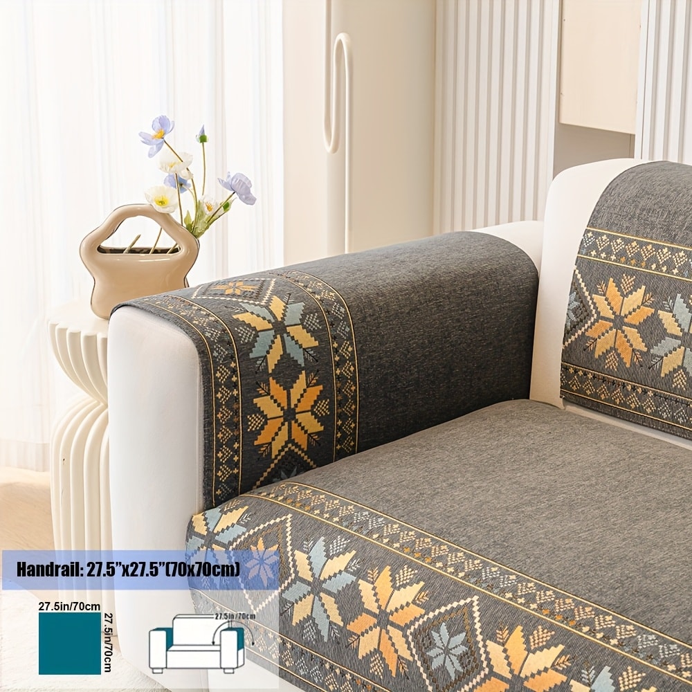 Chenille Sofa Slipcover 1pc Boho Vintage Style - Luxury Non-Slip Removable Four Seasons Universal Couch Cover | Armrest 1 2 3 4 Seater | Dark Gray Light Gray Blue | Living Room Home Decor