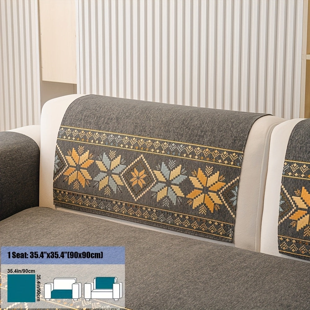 Chenille Sofa Slipcover 1pc Boho Vintage Style - Luxury Non-Slip Removable Four Seasons Universal Couch Cover | Armrest 1 2 3 4 Seater | Dark Gray Light Gray Blue | Living Room Home Decor