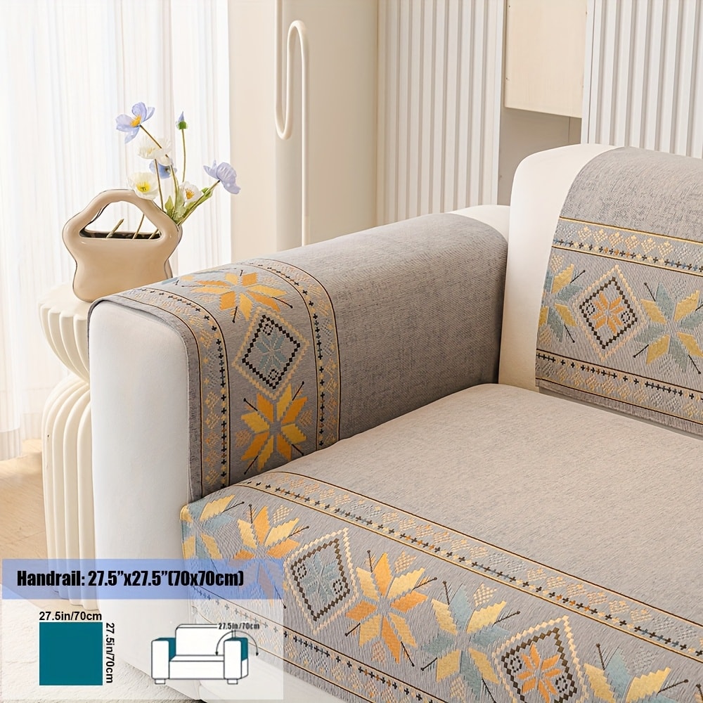 Chenille Sofa Slipcover 1pc Boho Vintage Style - Luxury Non-Slip Removable Four Seasons Universal Couch Cover | Armrest 1 2 3 4 Seater | Dark Gray Light Gray Blue | Living Room Home Decor