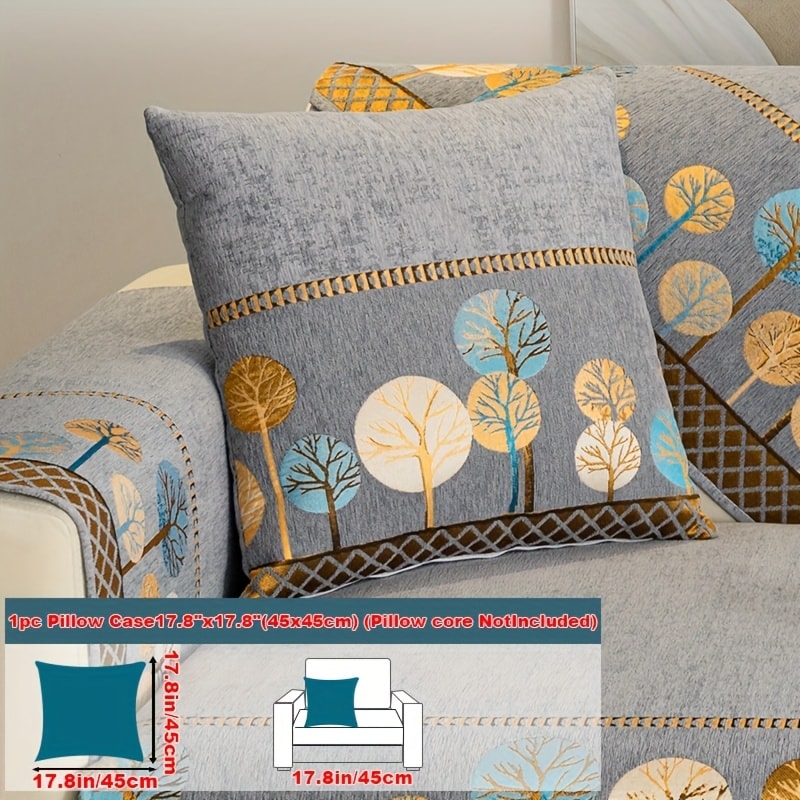 Sofa Couch Cover Light Luxury Geometric Embroidery 1pc - Knit Anti-Slip Four Seasons Universal Pet Friendly Furniture Protection Slipcover | Grey Blue White | Single 2-Seat Living Room Bedroom Office