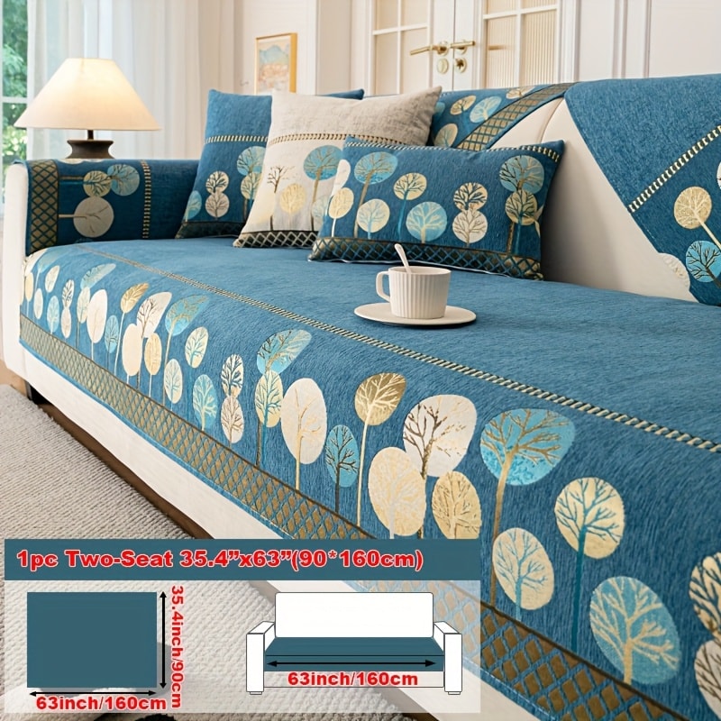 Sofa Couch Cover Light Luxury Geometric Embroidery 1pc - Knit Anti-Slip Four Seasons Universal Pet Friendly Furniture Protection Slipcover | Grey Blue White | Single 2-Seat Living Room Bedroom Office