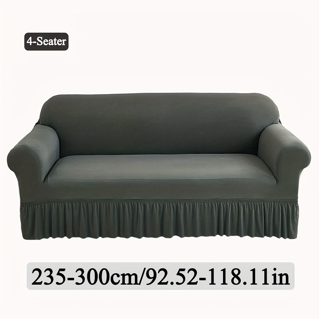 Stretch Sofa Slipcover Lightweight Breathable Elastic Full Cover Skirted Design Anti-Slip Soft Cool Comfort Machine Washable for 3 4 Seater Living Room Furniture Protector