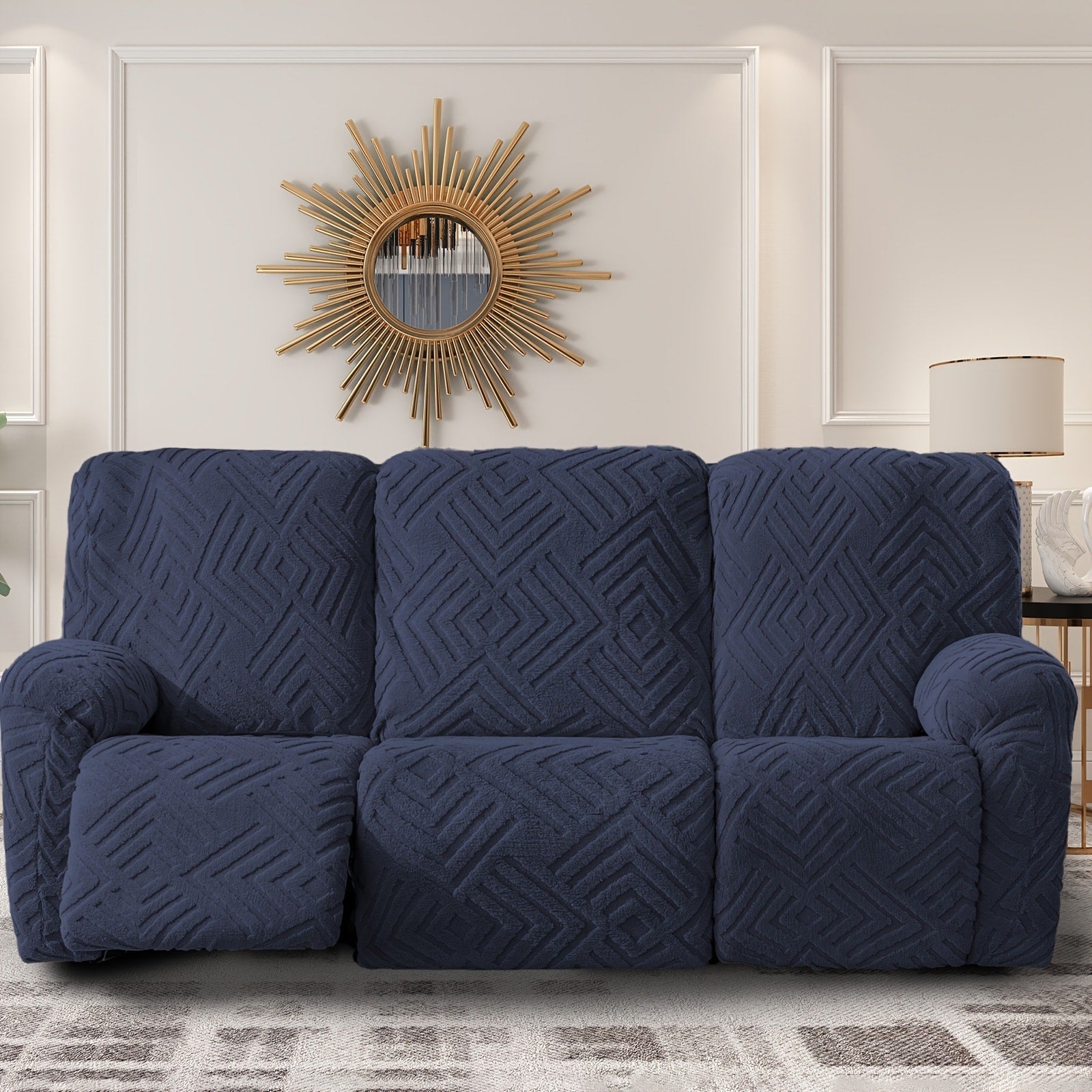 Stretch 3 Seat Sofa Slipcover Elastic Spandex Couch Cover with Pocket Anti-Slip Jacquard Knit Washable Solid Color Sofa Protector for Living Room Office Pet Friendly