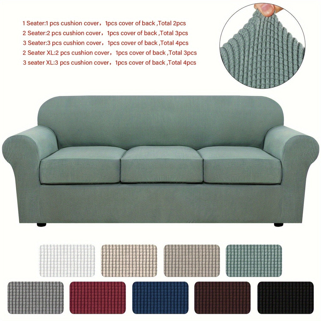 Stretch Sofa Cover Elastic Slipcover Grid Pattern Jacquard Anti-Slip Full Coverage Sofa Protector Machine Washable for 1 2 3 Seater XL Sofa Living Room Bedroom