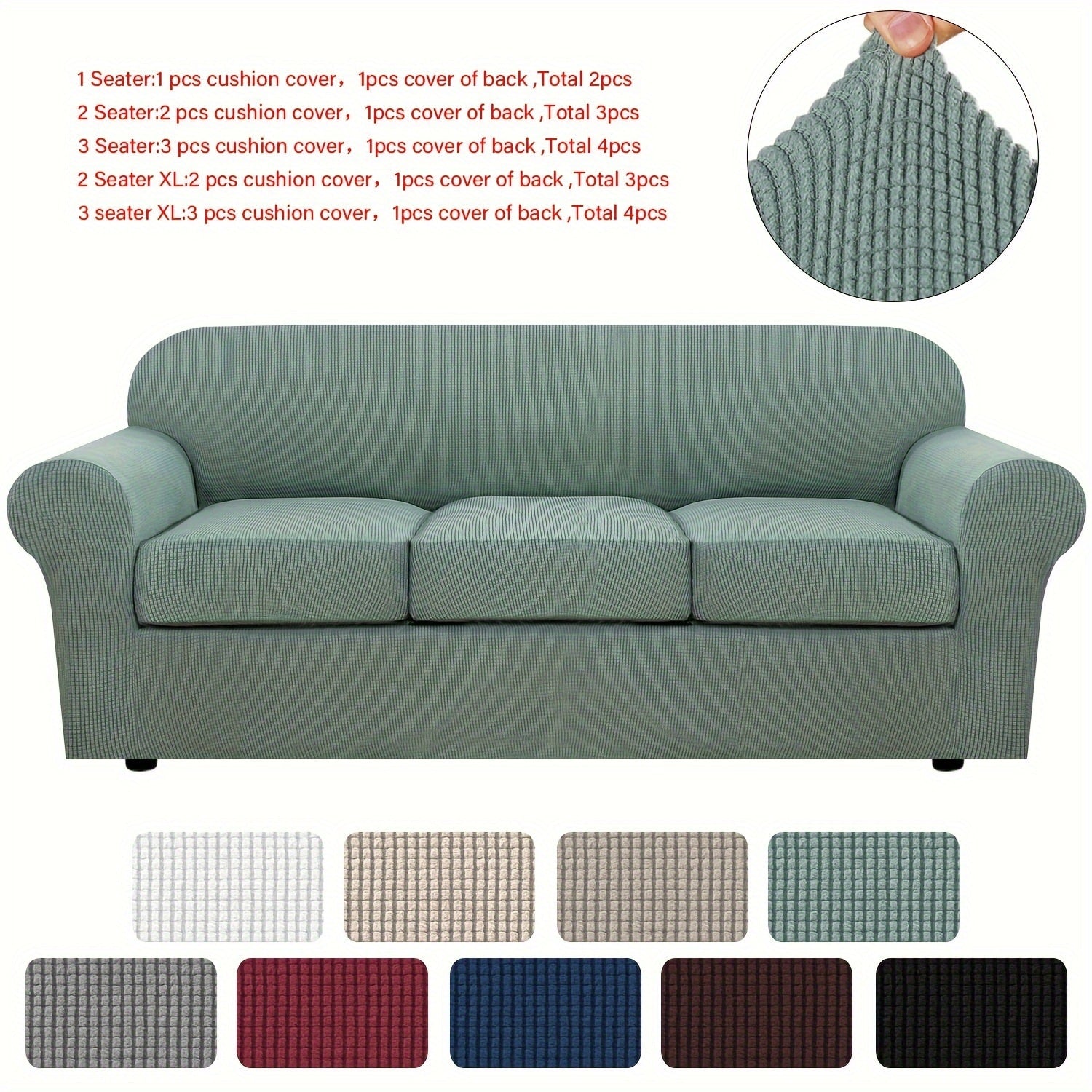 Stretch Sofa Cover Elastic Slipcover Grid Pattern Jacquard Anti-Slip Full Coverage Sofa Protector Machine Washable for 1 2 3 Seater XL Sofa Living Room Bedroom
