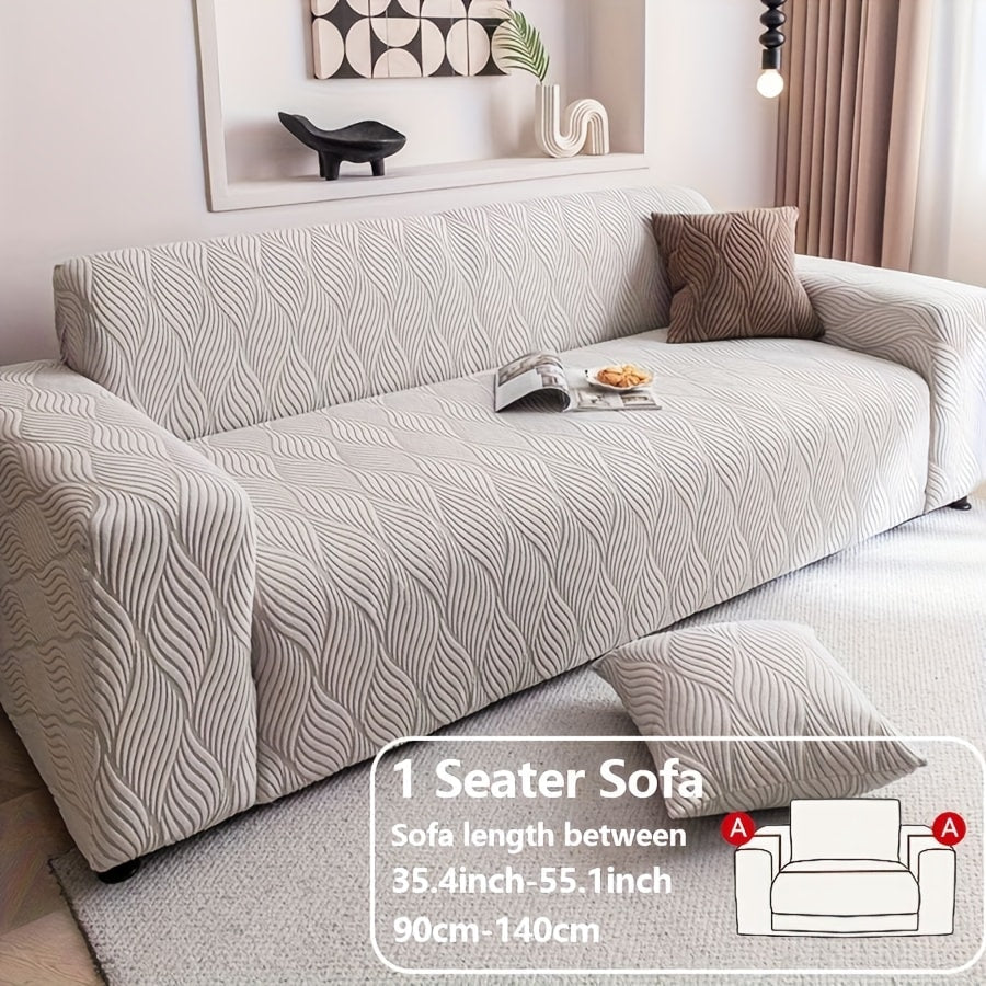 Polar Fleece Sofa Cover Modern Jacquard Elastic Slip-Resistant All Season Furniture Protector for Living Room Office Bedroom - 1 2 3 4 Seater with Free Matching Pillowcase