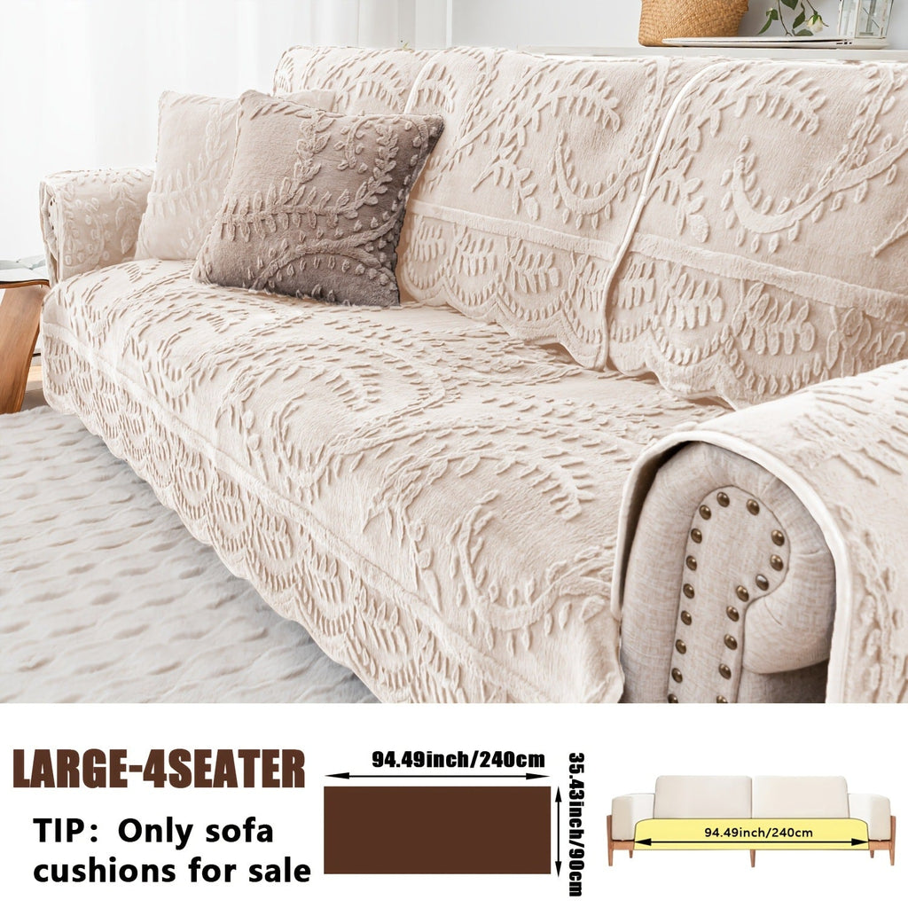 Faux Rabbit Fur Sofa Cover Thickened Quilted Plush Warm Non-Slip Machine Washable Pet Friendly Breathable Sofa Cushion for Living Room Bedroom Office - 2 3 Seater Large