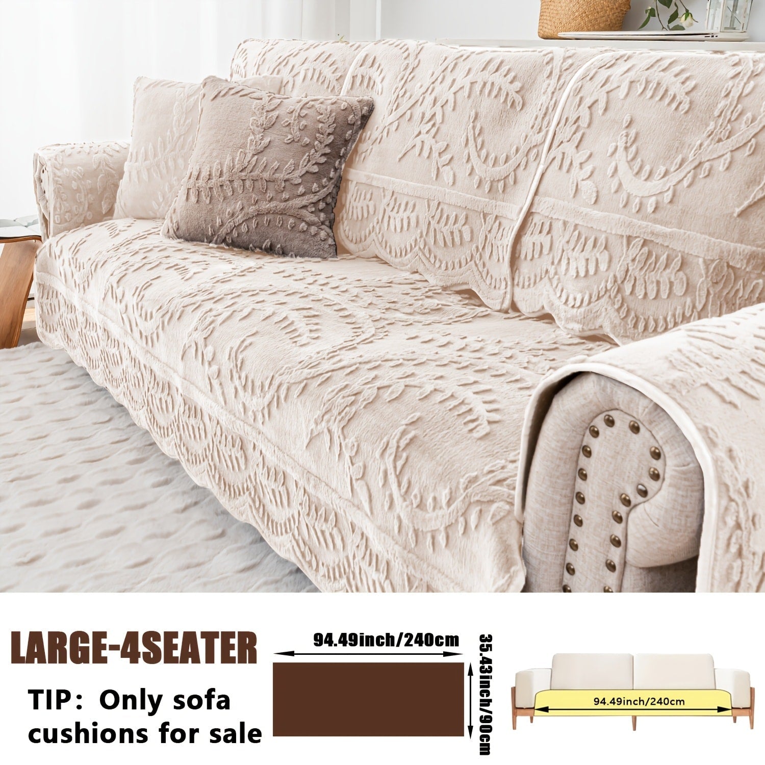 Faux Rabbit Fur Sofa Cover Thickened Quilted Plush Warm Non-Slip Machine Washable Pet Friendly Breathable Sofa Cushion for Living Room Bedroom Office - 2 3 Seater Large