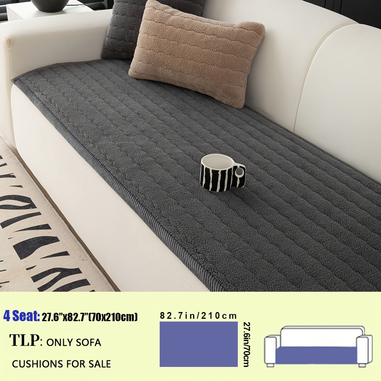 Plush Sofa Cover Bohemian Style Thickened Short Plush Non-Slip Machine Washable Pet Friendly Sofa Slipcover for Living Room Bedroom Office - Armrest Pad to 4 Seater