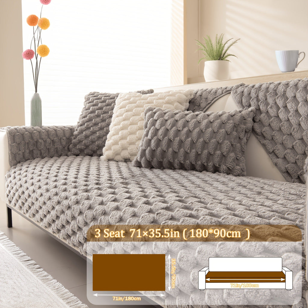 Non-Slip Sofa Cushion Cover Fuzzy Couch Pad Anti-Scratch Pet Friendly Machine Washable Fits 2 3 4 Seat Sectional Recliner 35.5 Inch Wide Beige Light Brown Grey
